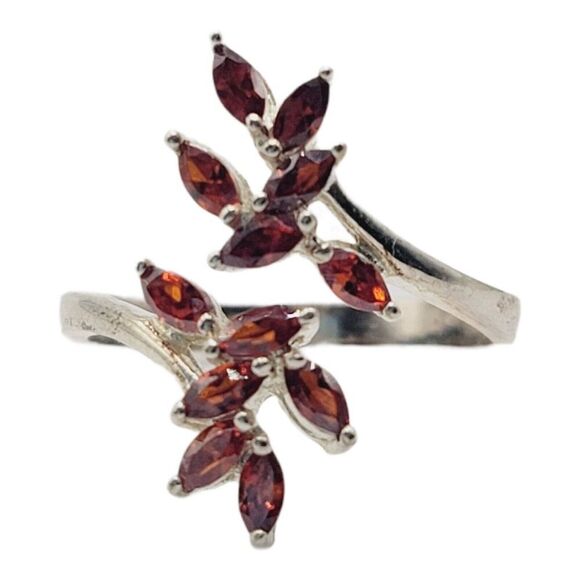 Vintage 925 Silver Garnet Branch Leaves Design 12 Stone Ring Size 9 Adjustable - Picture 3 of 9